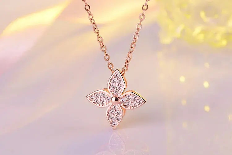 Glitter Four-leaf Clover 925 Sterling Silver Necklace Pendants For Women Clothes Match Decoration Fine Jewelry