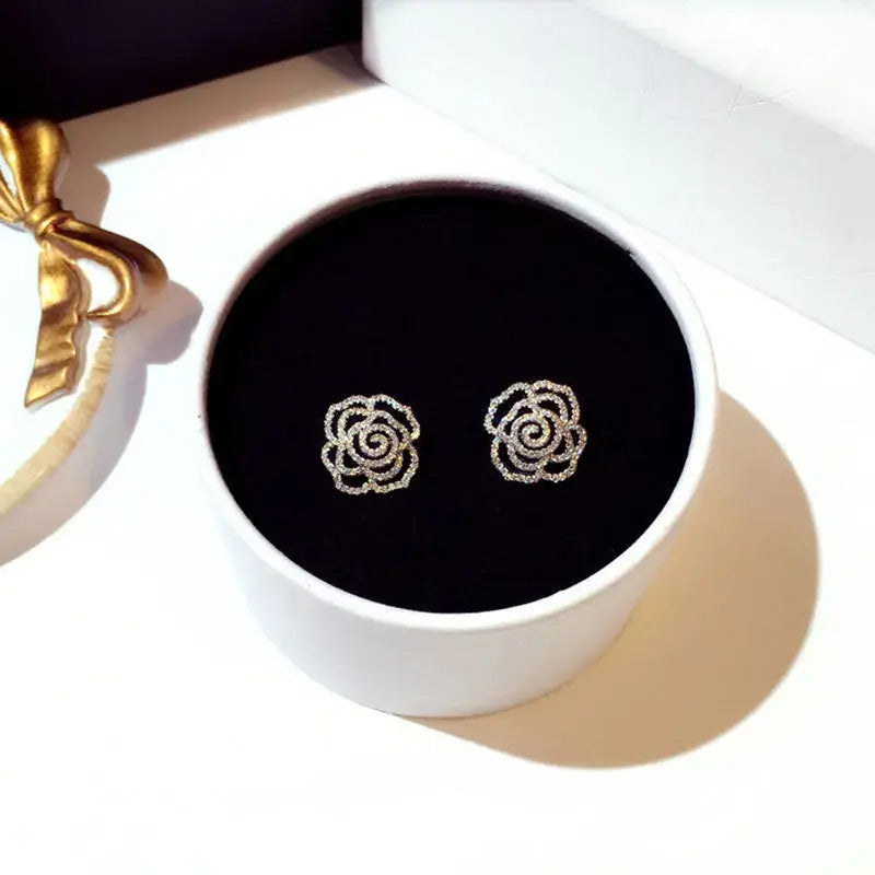 Fashion  Camellia Crystal Flower Rose Stud Earrings For Women