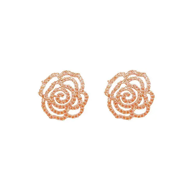 Fashion  Camellia Crystal Flower Rose Stud Earrings For Women