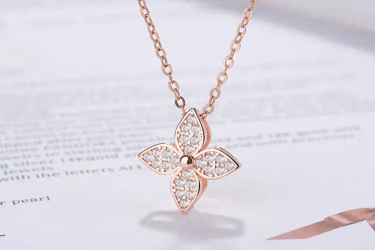 Glitter Four-leaf Clover 925 Sterling Silver Necklace Pendants For Women Clothes Match Decoration Fine Jewelry