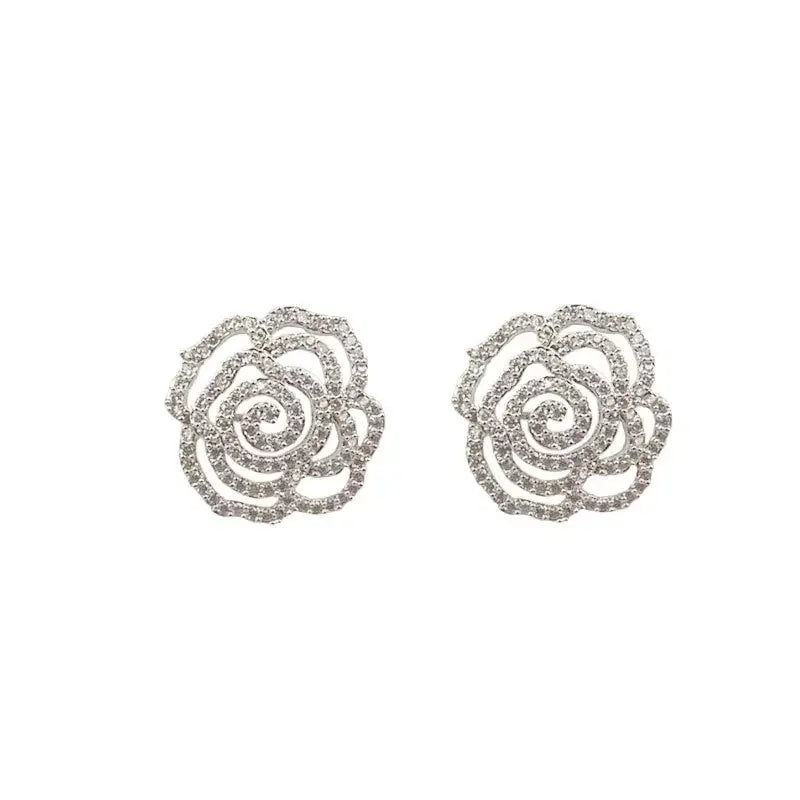 Fashion  Camellia Crystal Flower Rose Stud Earrings For Women