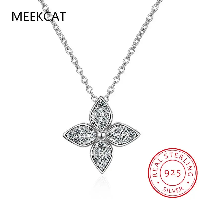 Glitter Four-leaf Clover 925 Sterling Silver Necklace Pendants For Women Clothes Match Decoration Fine Jewelry